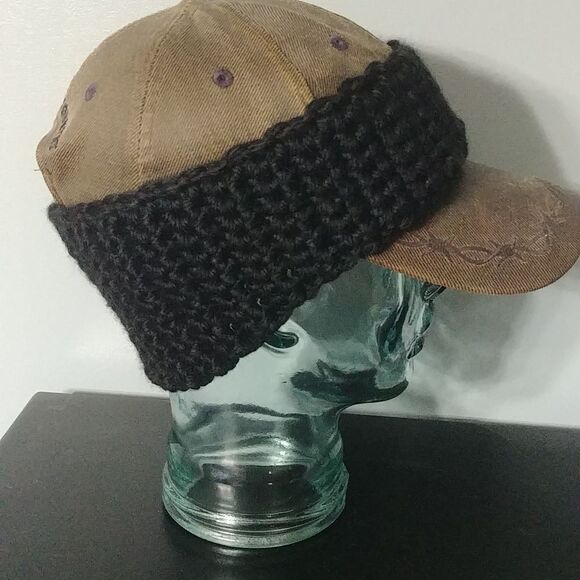 Just in! Handmade Crocheted Contoured Unisex Headband/Earwarmer Black - Picture 1 of 5